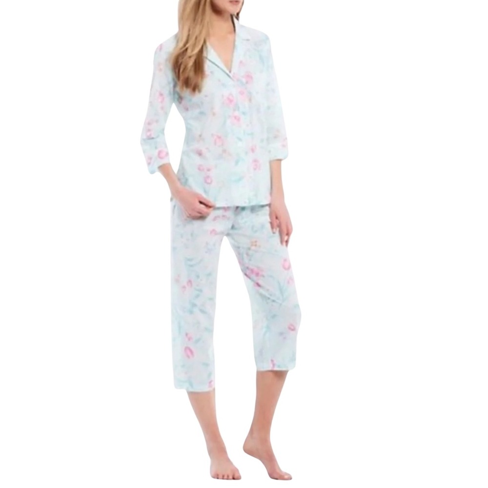 Lauren Ralph Lauren Cotton Floral Mint Pink Pajama Set Womens Size Medium